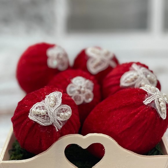 Velvet Set of 6 Easter Egg| Lipstick Red | Valentines Day Vase Filler| Photo - Picture 8 of 16